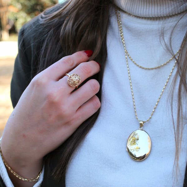 14K Yellow Gold Rainbow Row Gate Ring