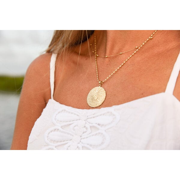 14K Yellow Gold Round Diamond Cut Sweetgrass Pendant