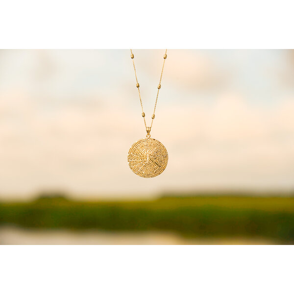 14K Yellow Gold Round Diamond Cut Sweetgrass Pendant