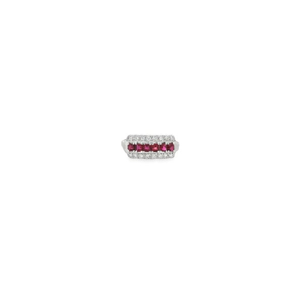 Platinum 1970's .66ct Ruby & .21ct Diamond Bar Style Ring Size 6.25