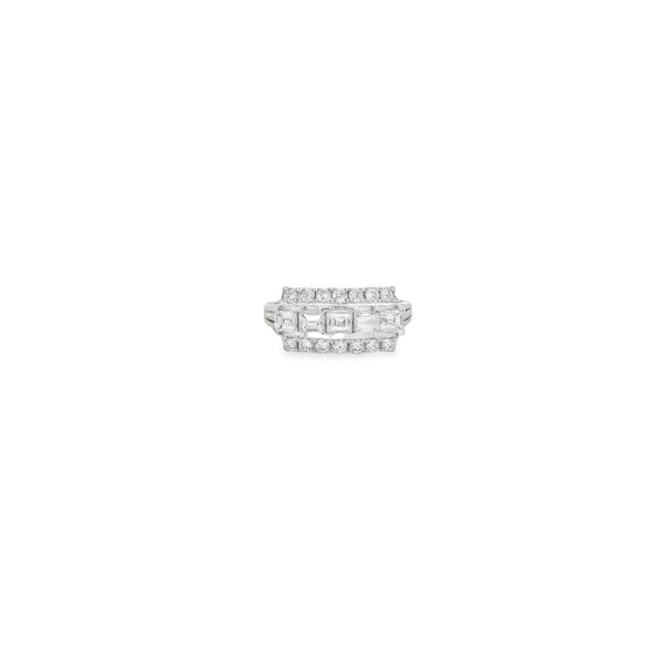 Platinum 1960's 1.11ct Asscher & Round Diamond Bar Style Ring Size 6