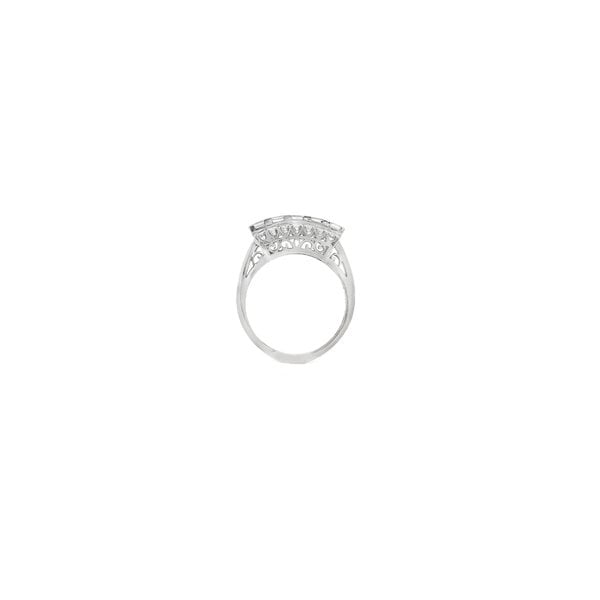 Platinum 1960's 1.11ct Asscher & Round Diamond Bar Style Ring Size 6
