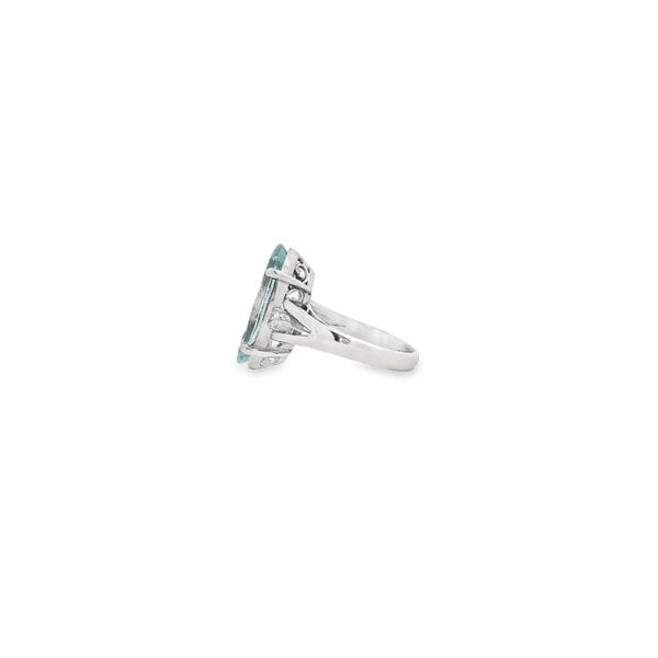 Platinum 1970's 5.28ct Marquise Aquamarine & .12ct Diamond Ring Size 5.5