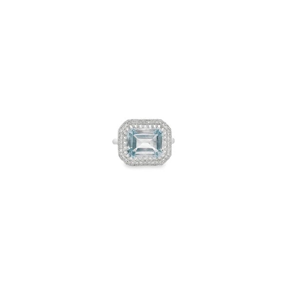 14K White Gold 3.80ct Aquamarine & .31ct Diamond East to West Ring Size 7