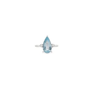14KW 2.42ct Pear Aquamarine .15ct Dia Ring Sz 7.25