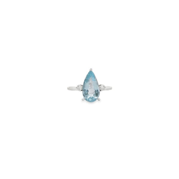 14K White Gold 2.42ct Pear Aquamarine & .15ct Diamond Ring Size 7.25