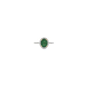 14KYW 1.10ct Oval Emerald .25ct Dia Halo Ring Sz 7