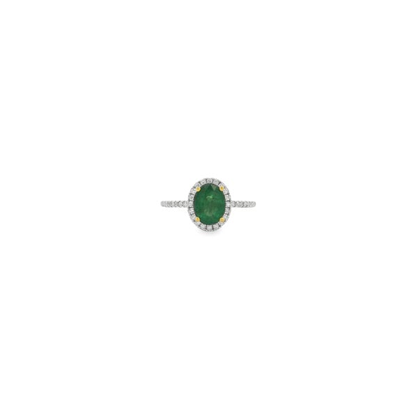 14K Yellow & White Gold 1.10ct Oval Emerald & .25ct Diamond Halo Ring Size 7