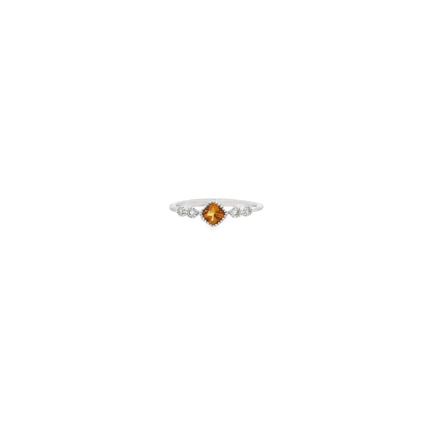 10K White Gold .20ct Citrine & .10ct Diamond Milgrain Ring Size 6.75