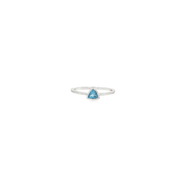 10K White Gold .20ct Trillion Cut Blue Topaz Bezel Ring Size 6.5