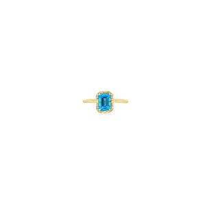10KY 1.25ct Emerald Cut BT .08ct Dia Ring Sz 6.5