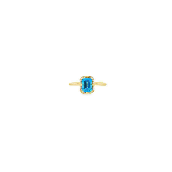 10K Yellow Gold 1.25ct Emerald Cut Blue Topaz & .08ct Diamond Ring Size 6.5