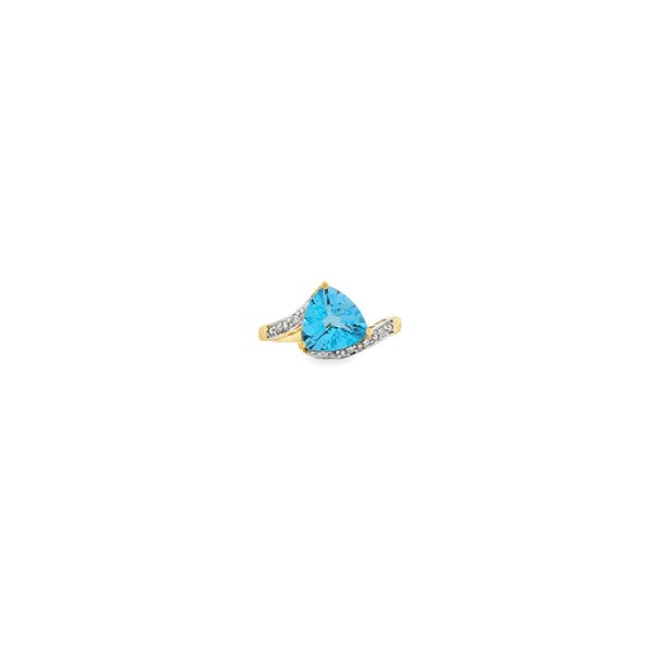 10K Yellow Gold 1.75ct Trillion Blue Topaz & .03ct Diamond Ring Size 7