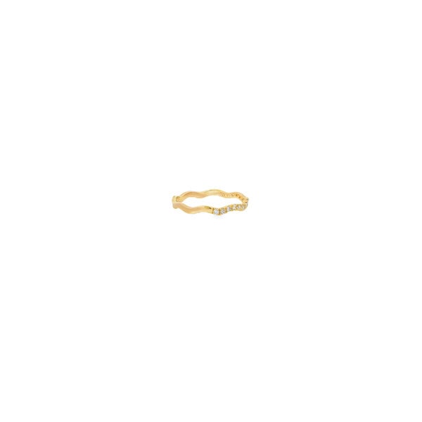 14K Yellow Gold .25ct Diamond Wavy Stackable Band Size 6.75