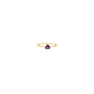 10KY .20ct Trillion Cut Amethyst Bezel Ring Sz 6.25