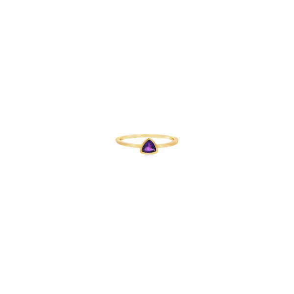 10K Yellow Gold .20ct Trillion Cut Amethyst Bezel Ring Size 6.25