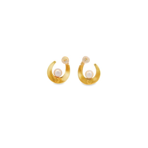 14K Yellow Gold 7.5mm White Freshwater Pearl Polished Structural Post Earrings 24x20mm