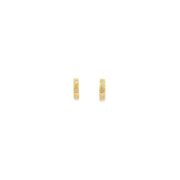 14K Yellow Gold .32ct Diamond Gypsy Set 3x13mm Hinged Huggie Hoops