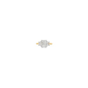 14KY Three Stone 2.70tdw Emerald Cut Lab & Trapezoid Lab Dia Ring Sz 6.5