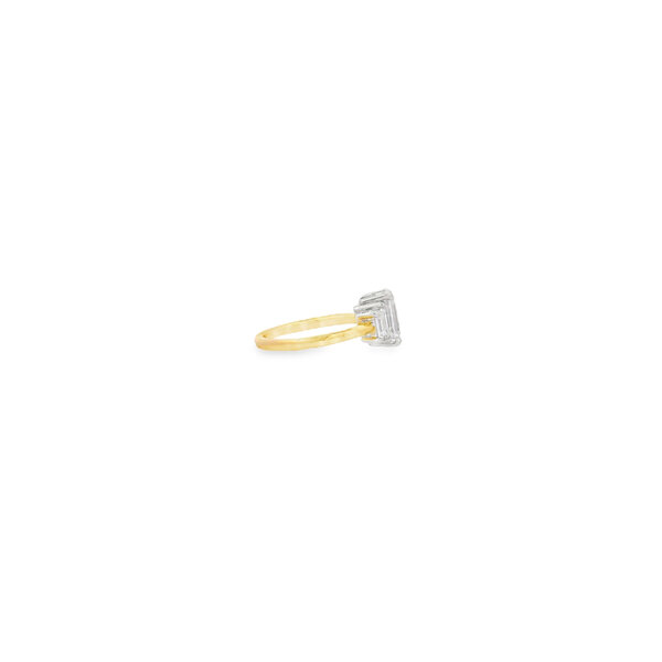 14K Yellow & White Gold Three Stone 2.70ct (Total Diamond Weight) Emerald Cut Lab & Trapezoid Lab Diamond Ring Size 6.5