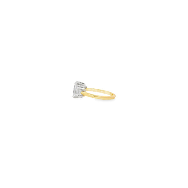 14K Yellow & White Gold Three Stone 2.70ct (Total Diamond Weight) Emerald Cut Lab & Trapezoid Lab Diamond Ring Size 6.5