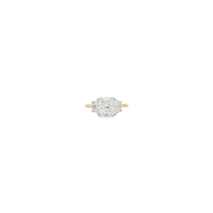 14KYW 2.84tdw Cushion & 1/2 Moon Lab Grown Dia Three Stone Ring Sz 6.5