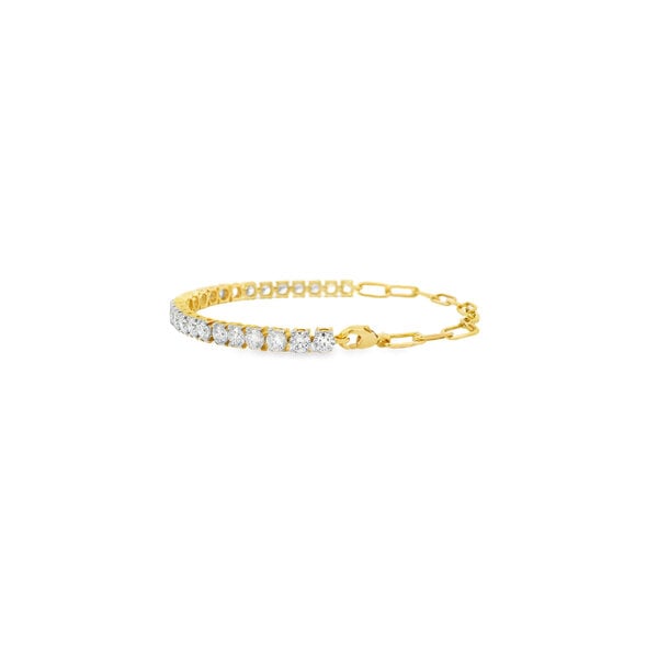 14K Yellow Gold 3mm Paperclip 4ct Lab Tennis Bracelet 7.25"