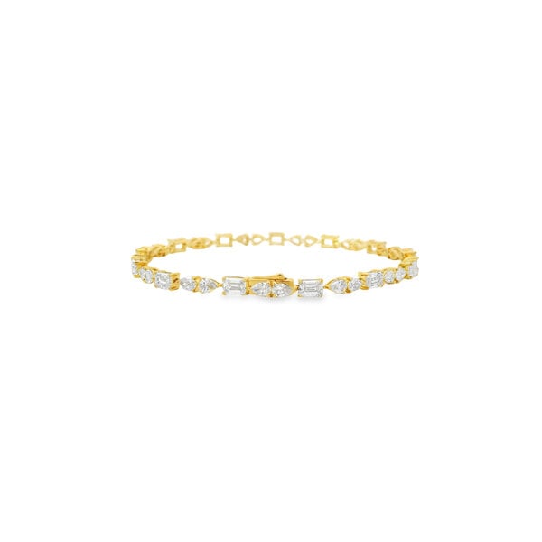 10K Yellow Gold 6ct Lab Grown Mixed Shaped Diamond Tennis Bracelet 7.25"