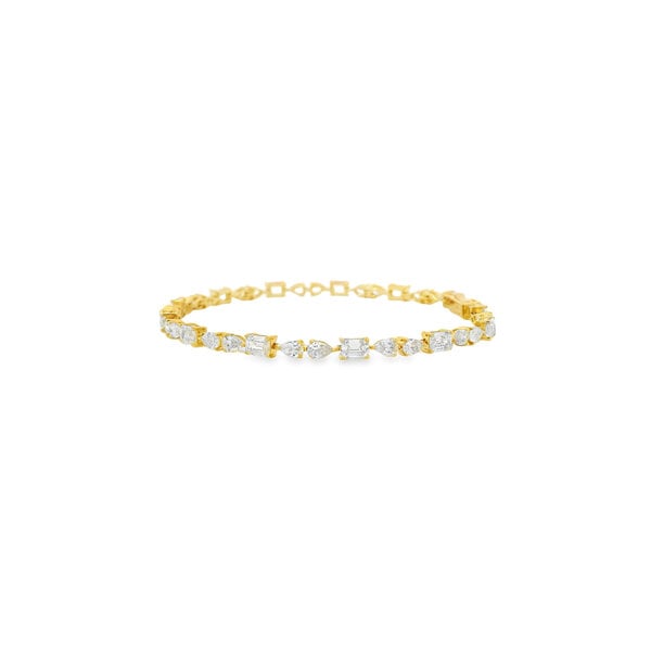 10K Yellow Gold 6ct Lab Grown Mixed Shaped Diamond Tennis Bracelet 7.25"
