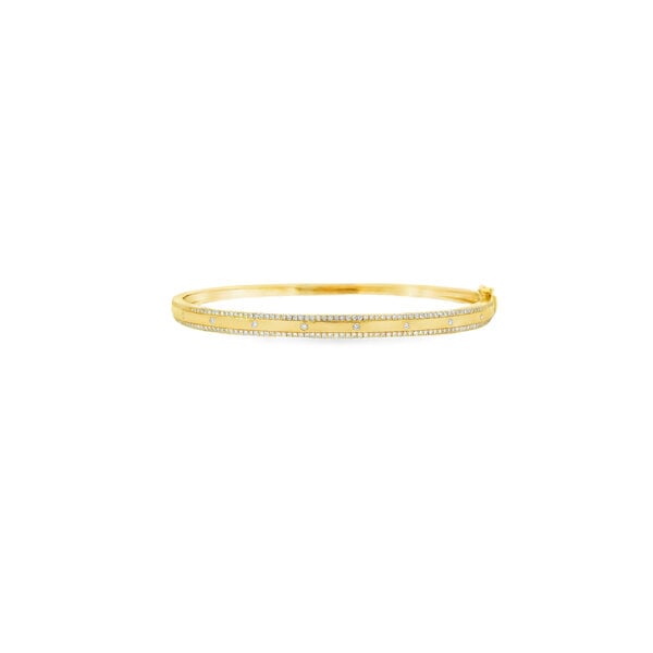 10K Yellow Gold .75ct Diamond Double Row & Gypsy Set Polished Hinged Bangle 7.5"
