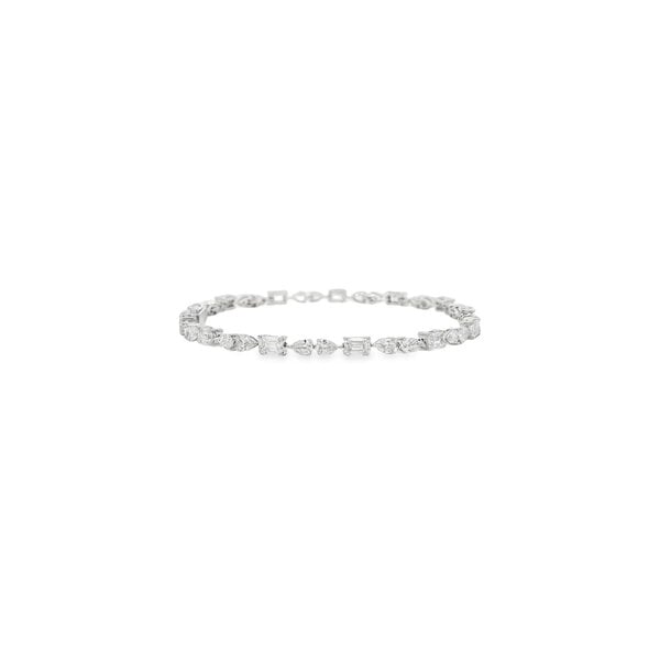 14K White Gold 6ct Lab Grown Mixed Shaped Diamond Tennis Bracelet 7.25"