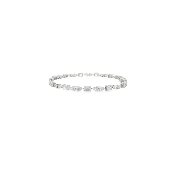 14K White Gold 6ct Lab Grown Mixed Shaped Diamond Tennis Bracelet 7.25"