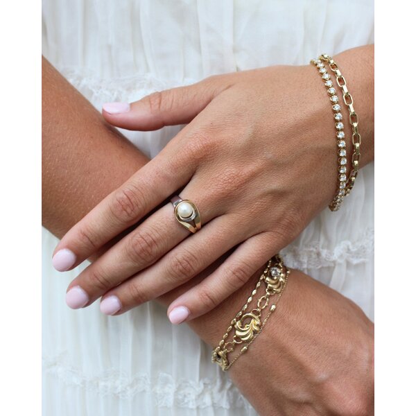 10K Yellow & White Gold Estate 6mm Freshwater Pearl Ring Size 6