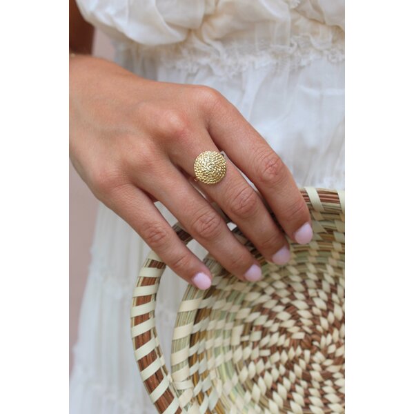 14K Yellow Gold Diamond Cut Sweetgrass Round Ring