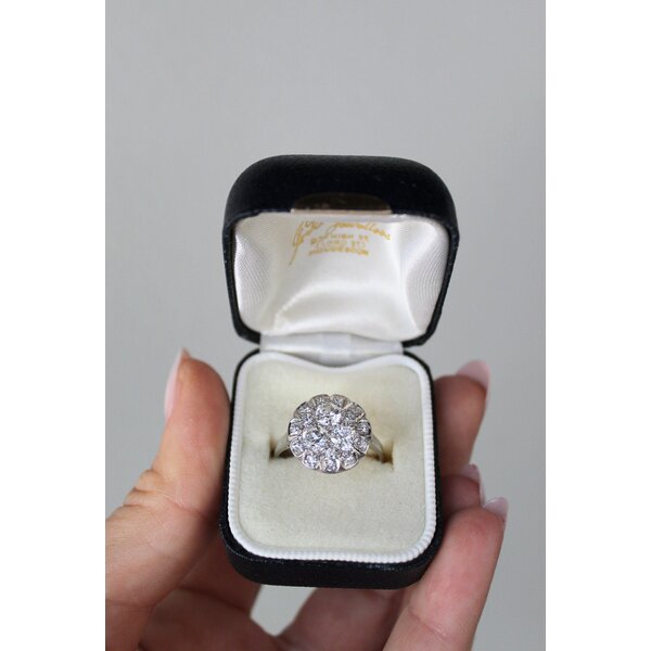 Platinum 1950's 1.55ct Diamond Round Cluster Ring Size 8.25