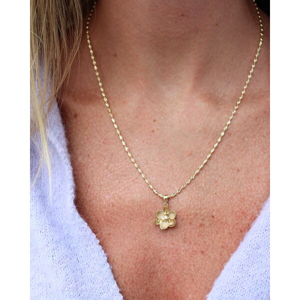 14K Yellow Gold GC Original Polished/Brushed .02ct Lab Diamond Magnolia Pendant Mini