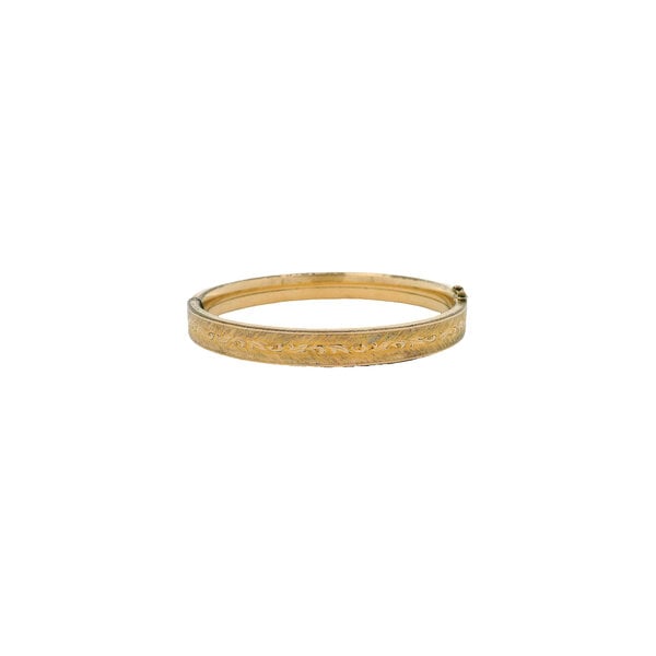 Gold Filled 1930's 8mm Textured Leaf Patterned Hinged Bangle 7.75"