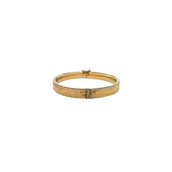 Gold Filled 1930's 8mm Textured Leaf Patterned Hinged Bangle 7.75"