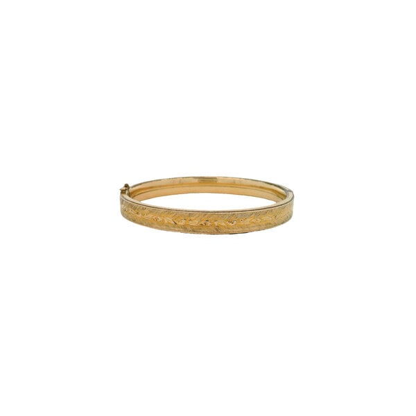 Gold Filled 1930's 8mm Textured Leaf Patterned Hinged Bangle 7.75"