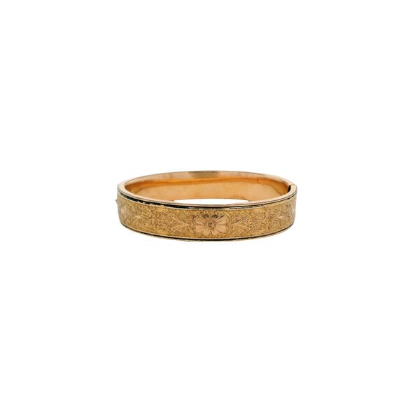 Gold Filled 1930's 12mm Floral Filigree Enamel Bangle 7.75"