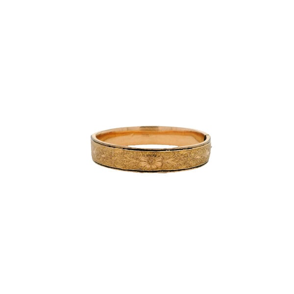 Gold Filled 1930's 12mm Floral Filigree Enamel Bangle 7.75"