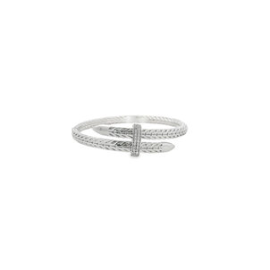 SS Wheat Textured Wrap CZ Hinged Bangle 7"