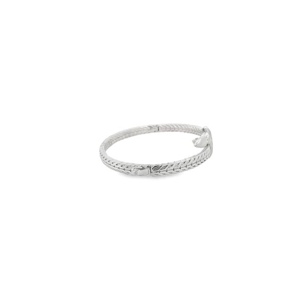 Sterling Silver Wheat Textured Wrap Cubic Zirconia Hinged Bangle 7"