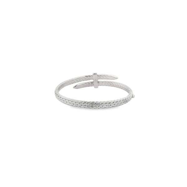 Sterling Silver Wheat Textured Wrap Cubic Zirconia Hinged Bangle 7"