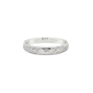 SS 1930's 11mm Polished Floral Filigree Hinged Bangle 7.5"