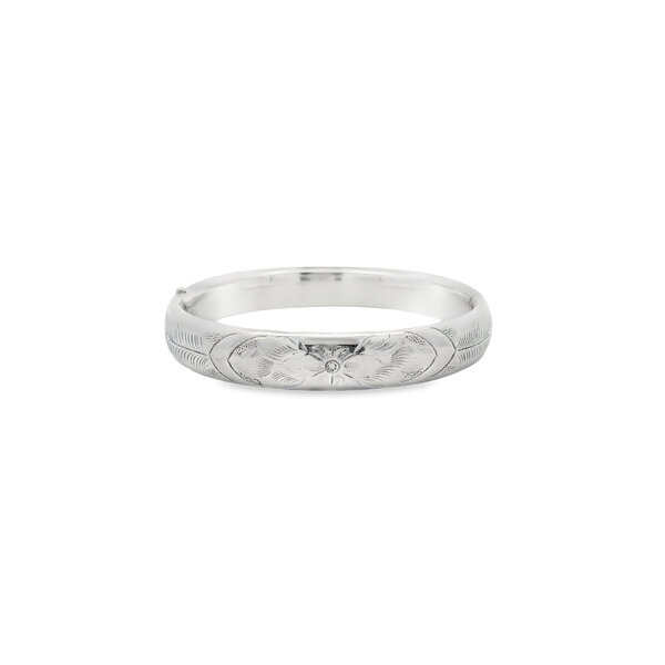 Sterling Silver 1930's 11mm Polished Floral Filigree Hinged Bangle 7.5"