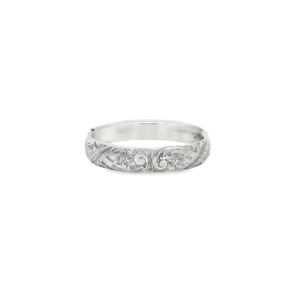 Sterling Silver 1930's 13mm Polished Floral Filigree Hinged Bangle 7.5"
