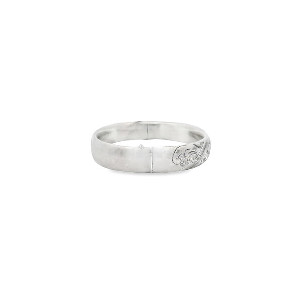 Sterling Silver 1930's 13mm Polished Floral Filigree Hinged Bangle 7.5"