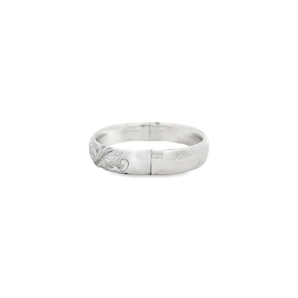 Sterling Silver 1930's 13mm Polished Floral Filigree Hinged Bangle 7.5"