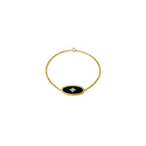 14KY 1940's Oval Onyx .02ct Dia Rope East to West Conversion Bracelet 7.5"